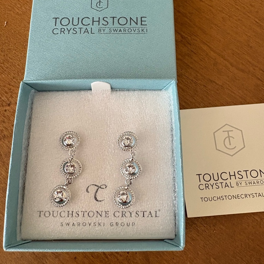 Touchstone Crystal Dazzling Silver Drop Earrings